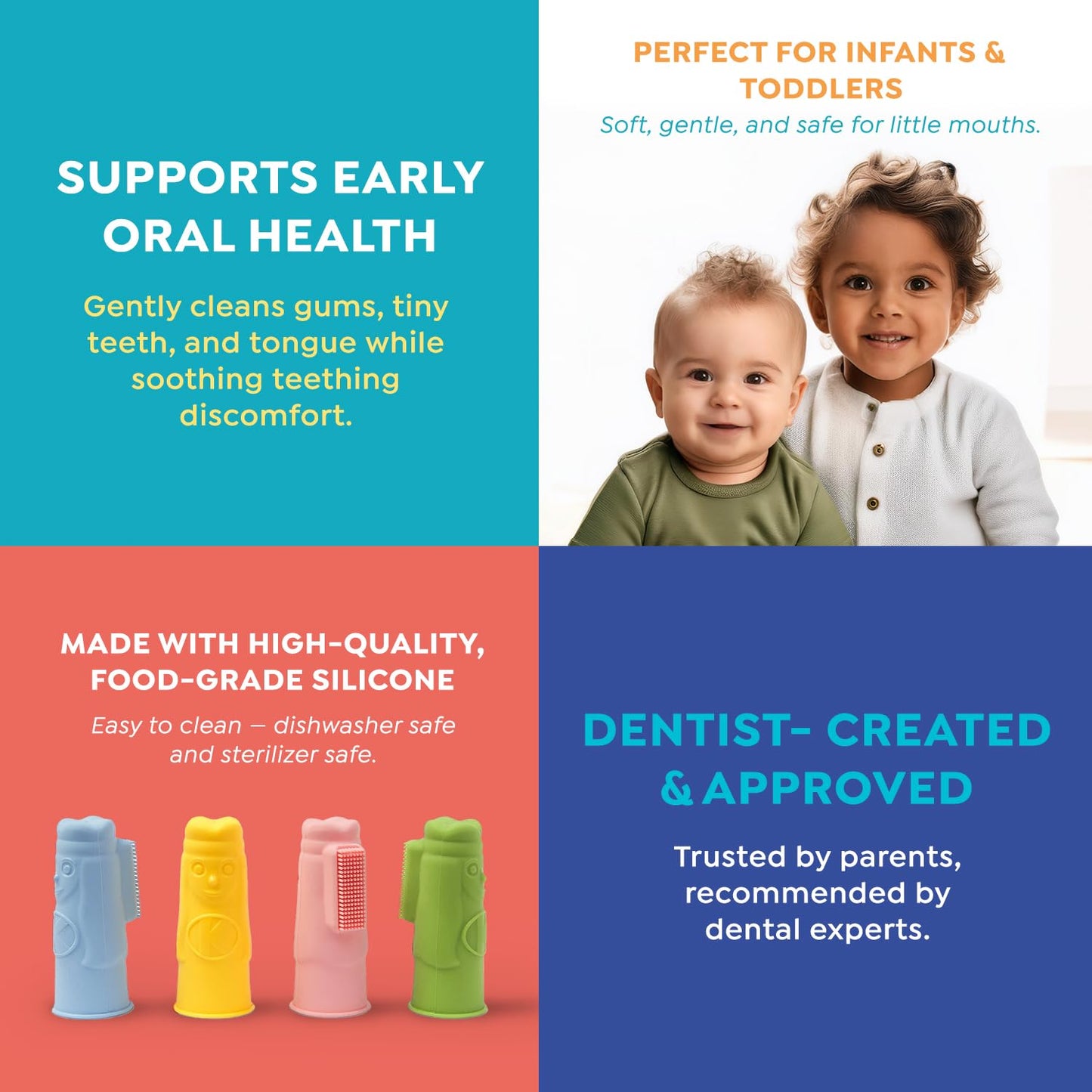 SuperMouth® Tooth Keri Baby Finger Brush – Soft Silicone Bristles, Built-in Bite Block, Light-Up Wand, AR App, Teething to 2 Years