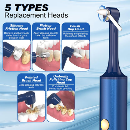 Tooth Polisher & Whitening Kit – 5 Heads, 4 Modes, LED Light, USB Rechargeable