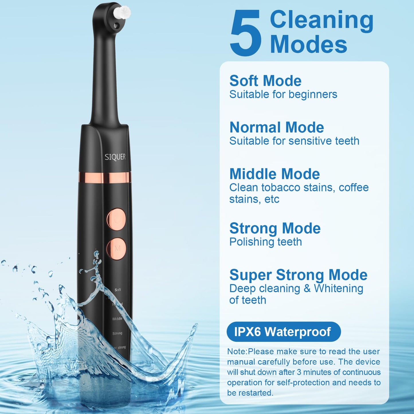 SIQUER Tooth Polisher Plaque Remover for Teeth Whitening | LED, 5 Speeds, 5 Heads