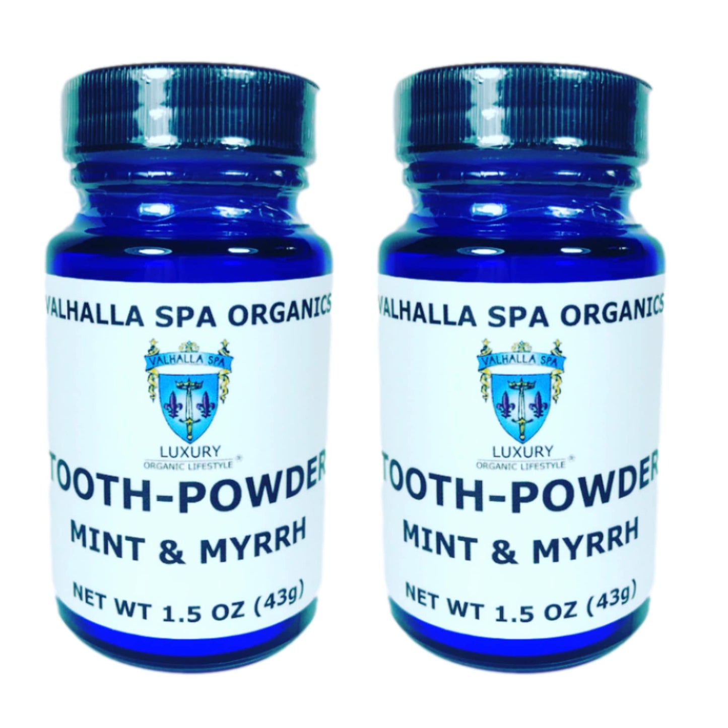 Tooth Powder with Mint & Myrrh Gum – Natural Fluoride-Free Whitening 1.5 oz (2 Pack) | Valhalla Spa Organics