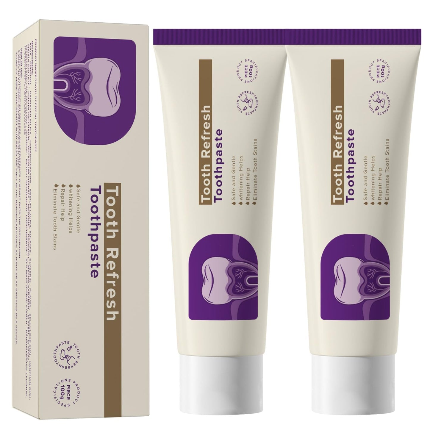 Tooth Refresh Toothpaste – Fresh Breath Whitening, 3.52 oz Mint Gel, Pack of 2