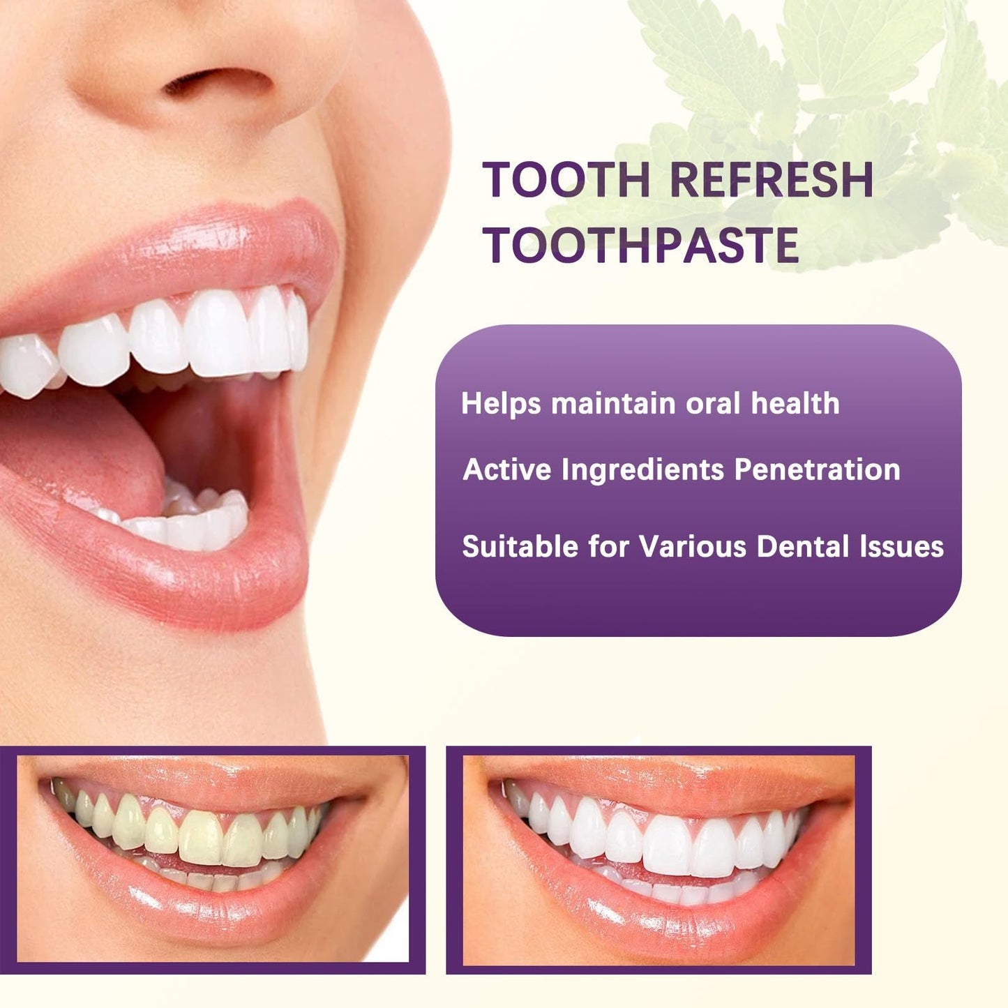 Tooth Refresh Toothpaste – Fresh Breath Whitening, 3.52 oz Mint Gel, Pack of 2