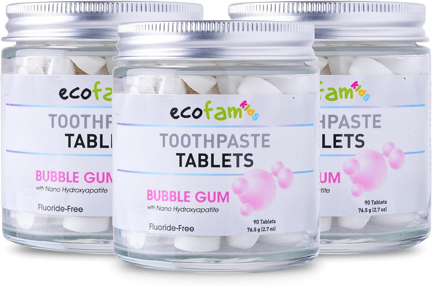 Toothpaste Tablets – Bubblegum | Nano Hydroxyapatite Chewable | Fluoride Free | 90 Tabs
