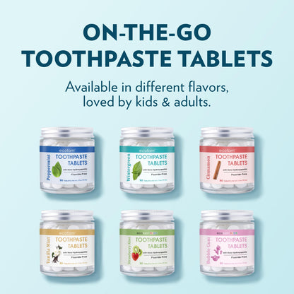 Toothpaste Tablets – Strawberry Kiwi | Nano Hydroxyapatite Chewable, Fluoride Free | 90 Tabs