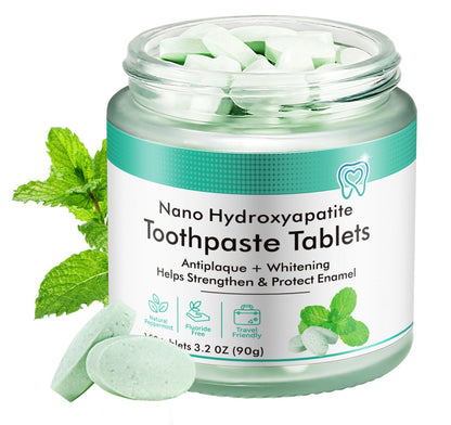 Hydroxyapatite Toothpaste Tablets – Natural Peppermint, Fluoride Free, Travel Friendly