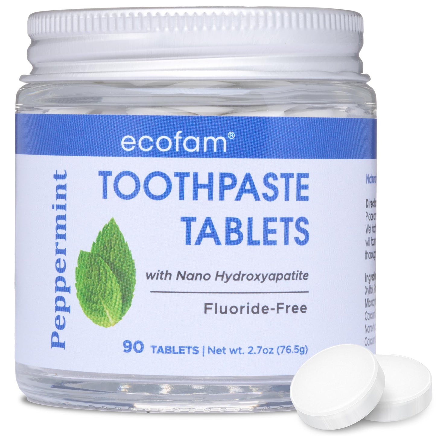 Toothpaste Tablets – Peppermint | Nano Hydroxyapatite Toothpaste Tablets Chewable | Fluoride Free l 90 Tabs