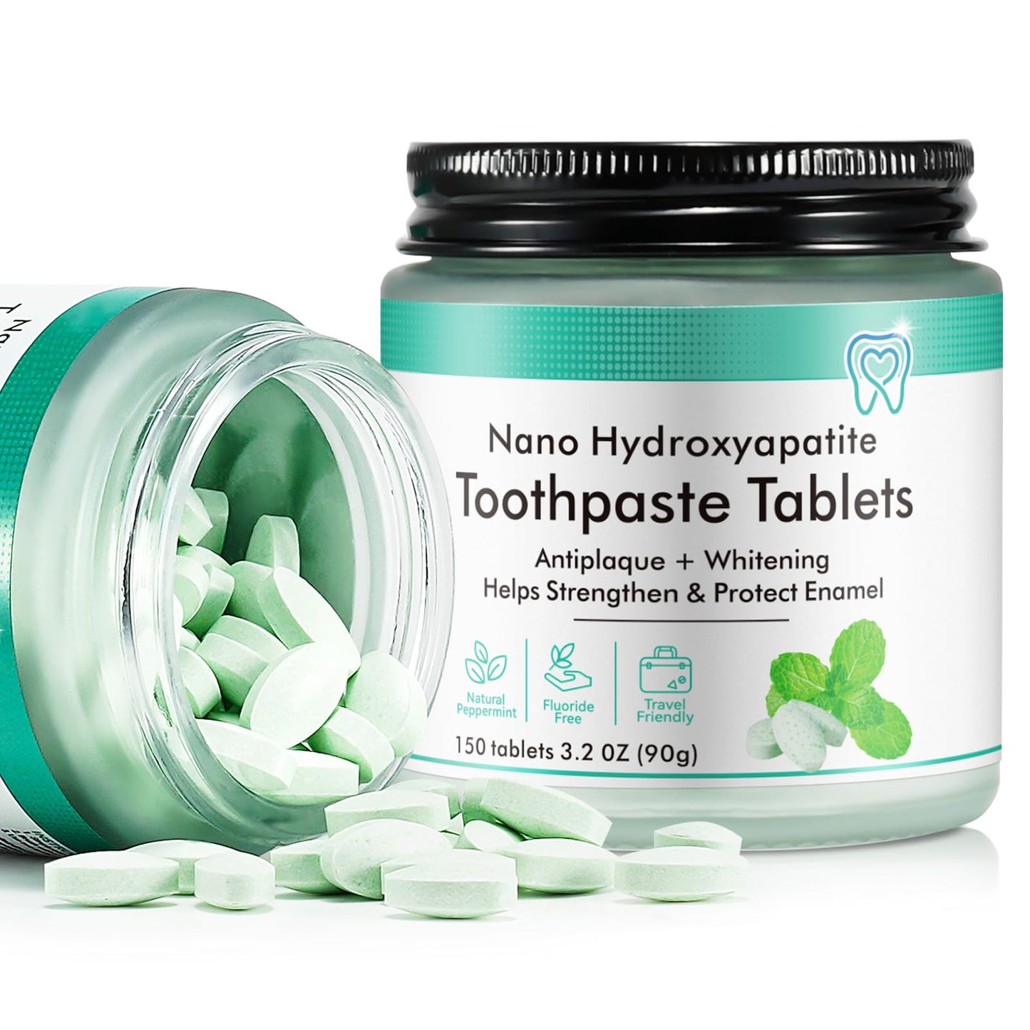 Hydroxyapatite Toothpaste Tablets – Natural Peppermint, Fluoride Free, Travel Friendly