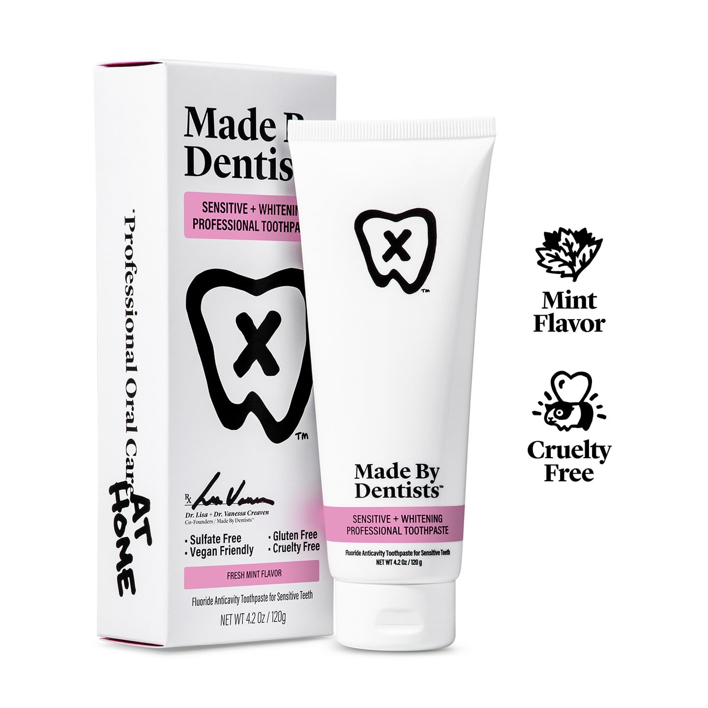 Made by Dentists Sensitive + Whitening Toothpaste – ADA Approved, Vegan, Sulfate-Free, 2 x 4.2oz