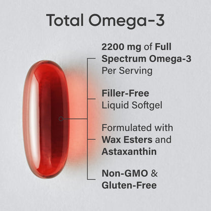 Sports Research Total Omega-3 Fish Oil 2200mg — EPA & DHA from Krill, Salmon & Pollock | 120 Softgels
