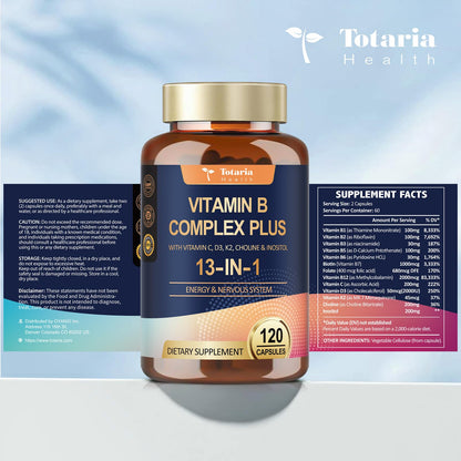 Totaria 13-in-1 Vitamin B Complex Plus – 2 Bottles (240 Caps) | Energy, Nerve & Immune Support
