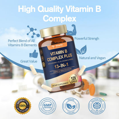 Totaria 13-in-1 Vitamin B Complex Plus – 2 Bottles (240 Caps) | Energy, Nerve & Immune Support