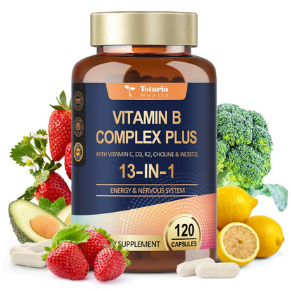 Totaria 13-in-1 Vitamin B Complex Plus – 2 Bottles (240 Caps) | Energy, Nerve & Immune Support