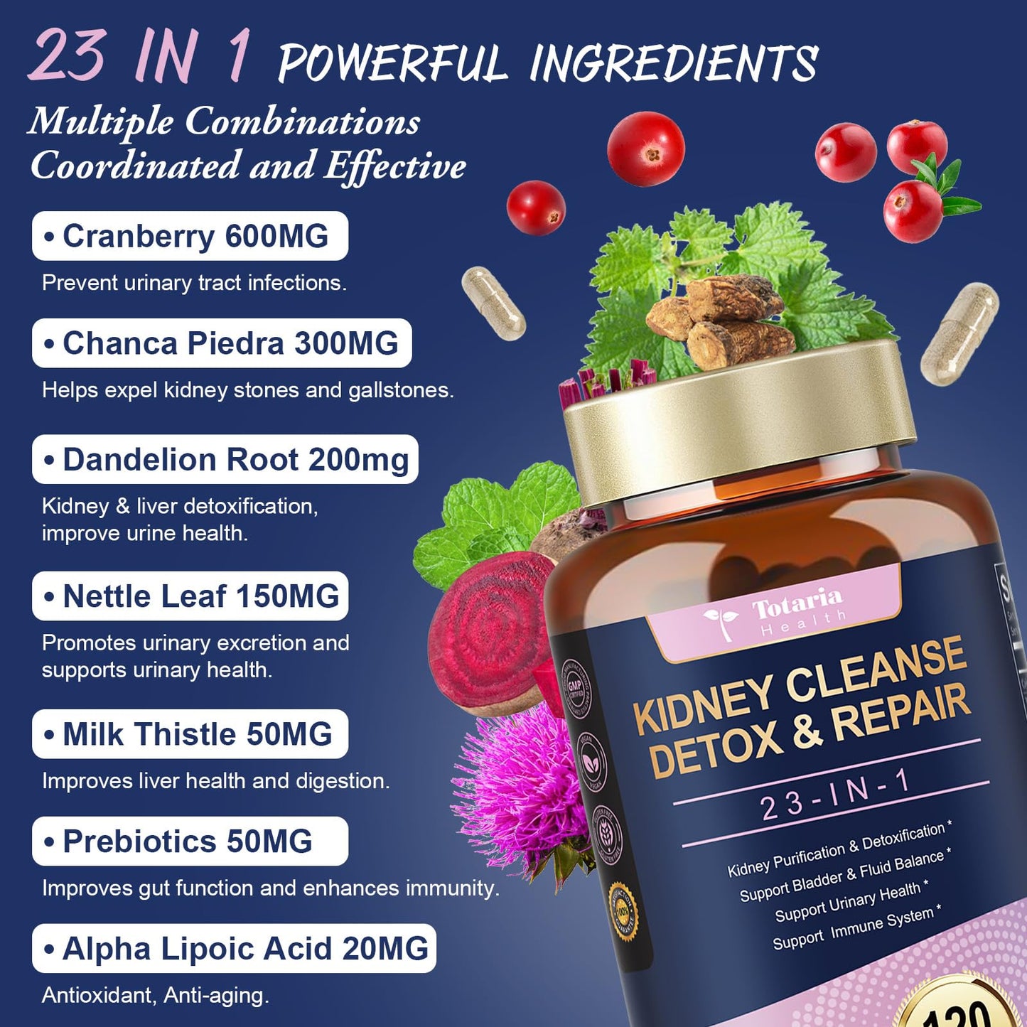 Totaria Kidney & Liver Cleanse Detox Capsules with Cranberry & Chanca Piedra | Urinary & Liver Support