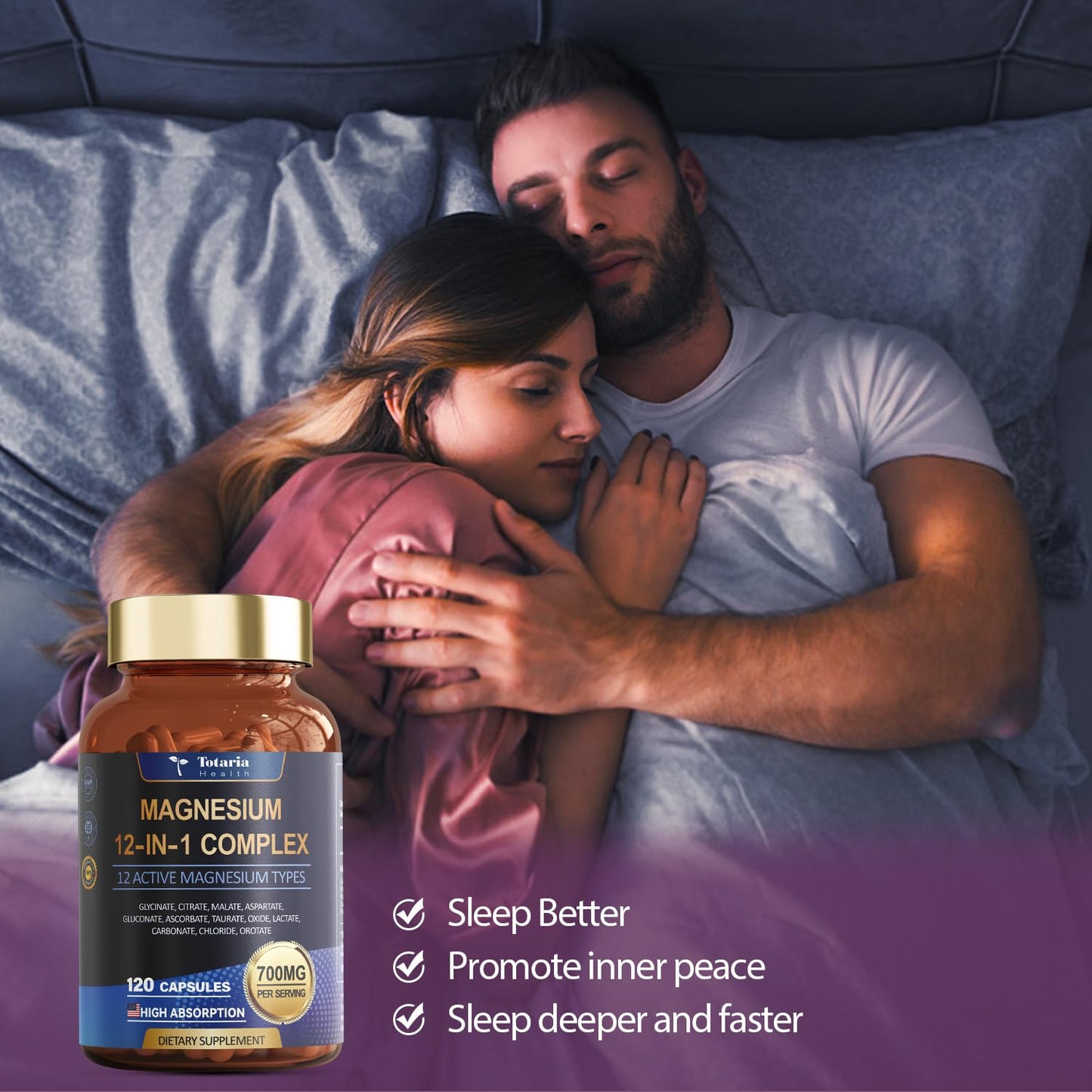 Totaria Magnesium Complex 700mg — 12 Chelates, Vegan 2-Pack (120 capsules)