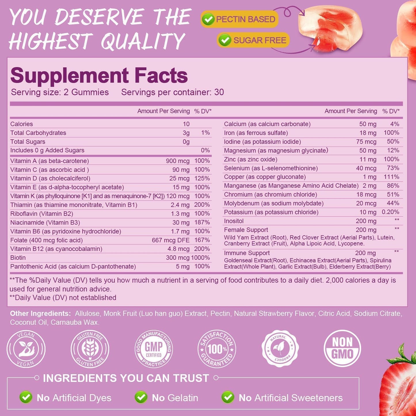 Totaria Sugar Free Multivitamin Gummies for Women 14+ – Iron, Folate, Biotin