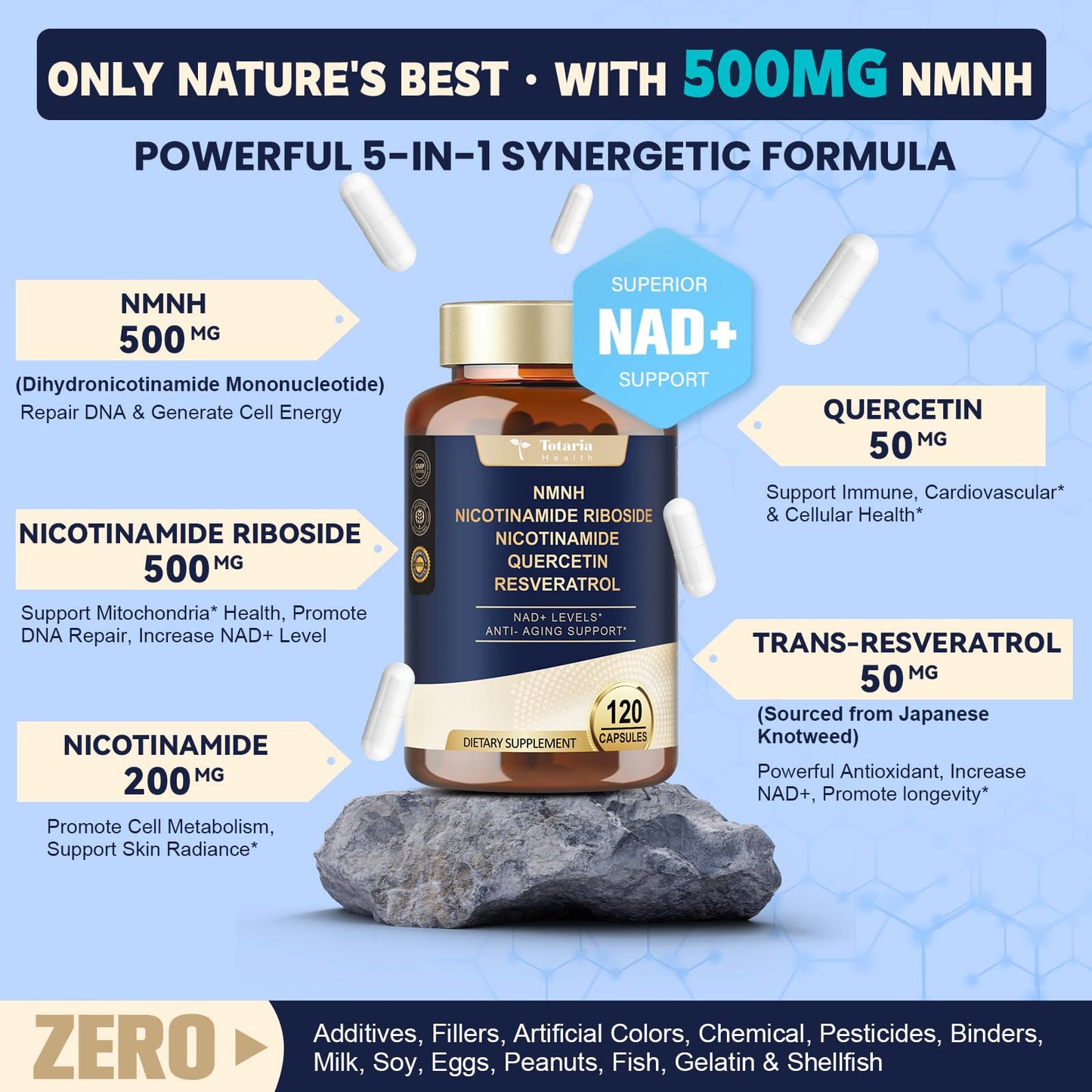 Totaria NMNH NAD+ Support with Quercetin & Resveratrol | 120 Capsules