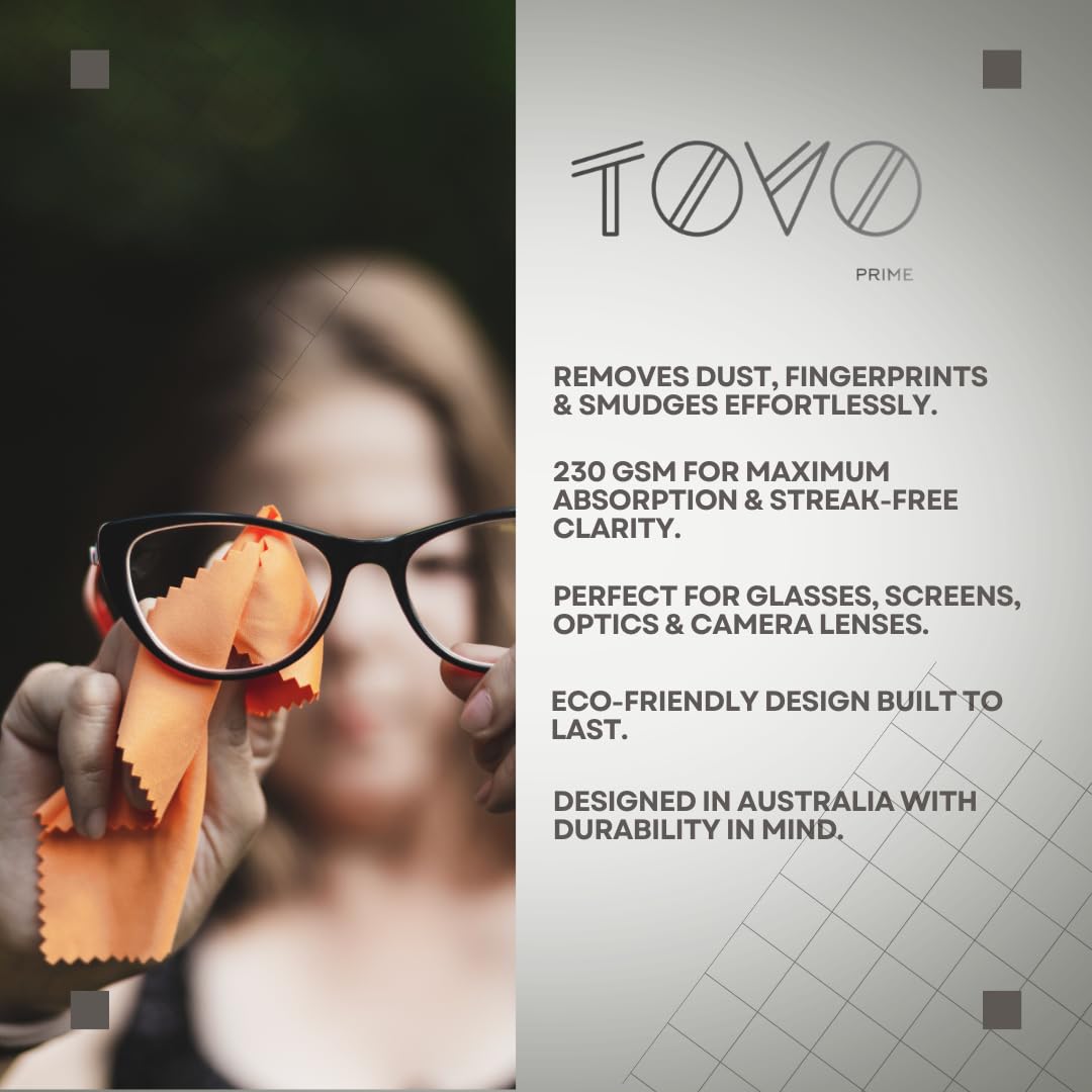 TOVO PRIME Microfiber Lens Cleaning Cloths | 6x7, 230 GSM | Australian Designed
