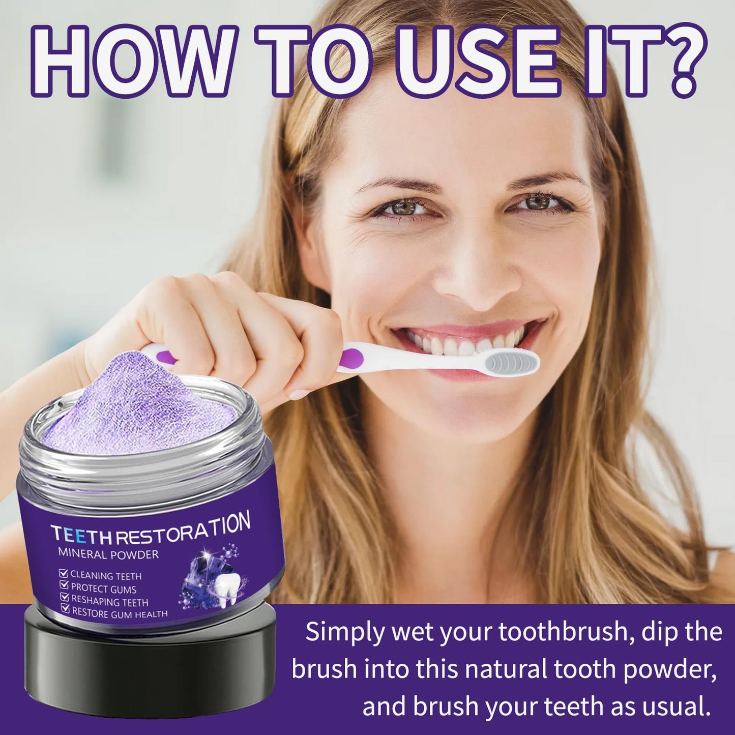Tpyag Teeth Restoration Mineral Powder – Strengthen Teeth & Gums, Fresh Breath, Coffee/Tea/Tobacco Stains, 50g