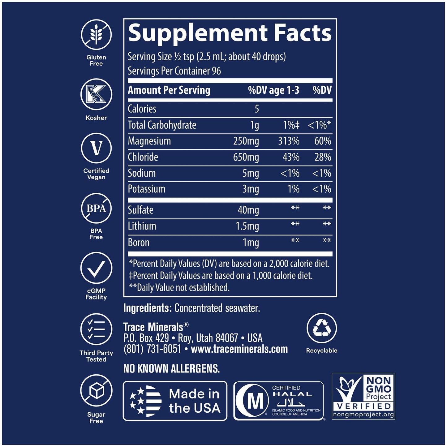 Trace Minerals ConcenTrace Drops – 70+ Ionic Minerals for Energy & Hydration (192 Servings)