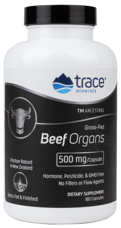 Trace Minerals Beef Organs — Daily Beef Organ Supplement for Immune Support, Heart Health, Energy & Hair | Keto & Paleo Friendly | 180 Count
