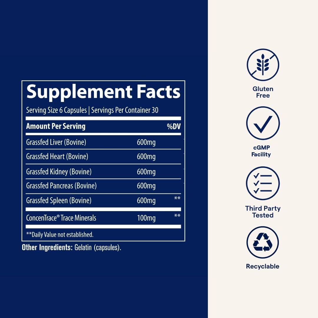 Trace Minerals Beef Organs — Daily Beef Organ Supplement for Immune Support, Heart Health, Energy & Hair | Keto & Paleo Friendly | 180 Count