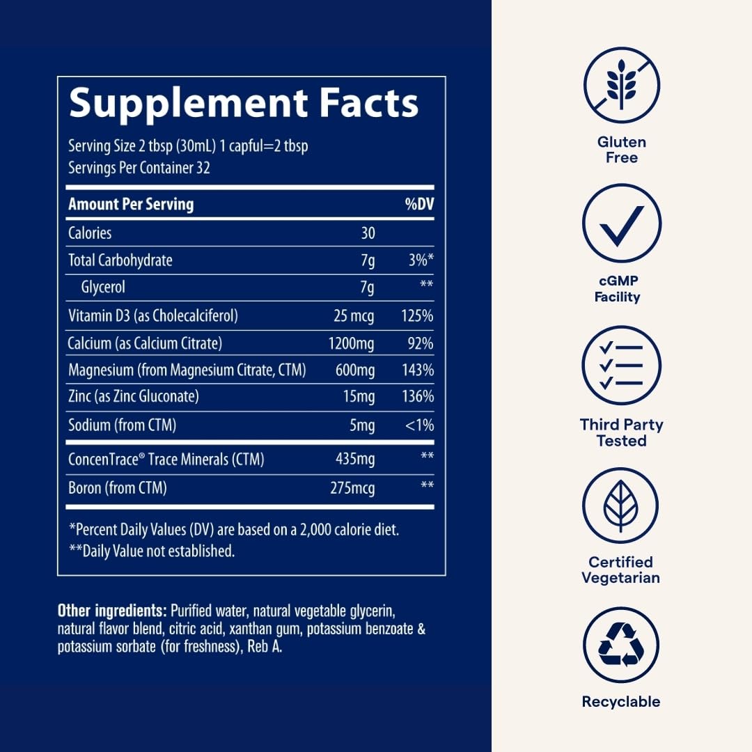 Trace Minerals Cal/Mag/Zinc - Liquid Mineral Supplement for Bone, Muscle & Cellular Health | Gluten-Free | 30 Fl Oz (32 Servings) - Natural Strawberry