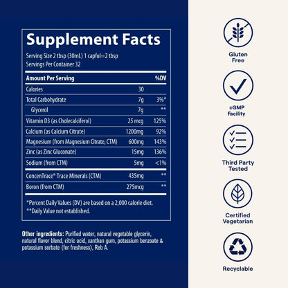 Trace Minerals Cal/Mag/Zinc - Liquid Mineral Supplement for Bone, Muscle & Cellular Health | Gluten-Free | 30 Fl Oz (32 Servings) - Natural Strawberry