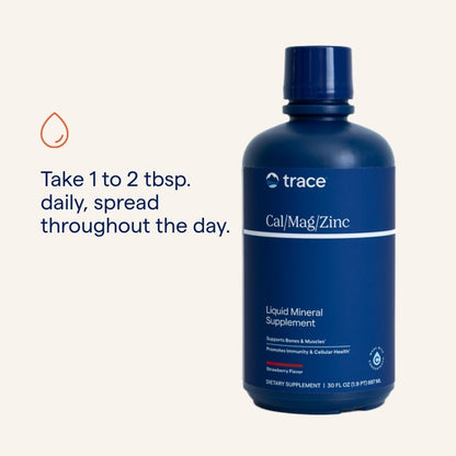 Trace Minerals Cal/Mag/Zinc - Liquid Mineral Supplement for Bone, Muscle & Cellular Health | Gluten-Free | 30 Fl Oz (32 Servings) - Natural Strawberry