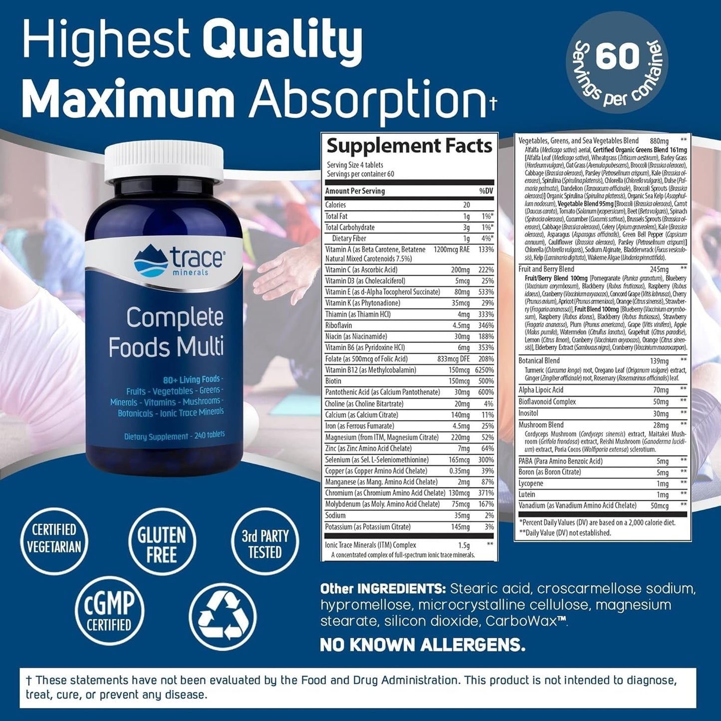 Trace Minerals Complete Foods Multi – Daily Multivitamin with Ionic Trace Minerals (240 Tabs)