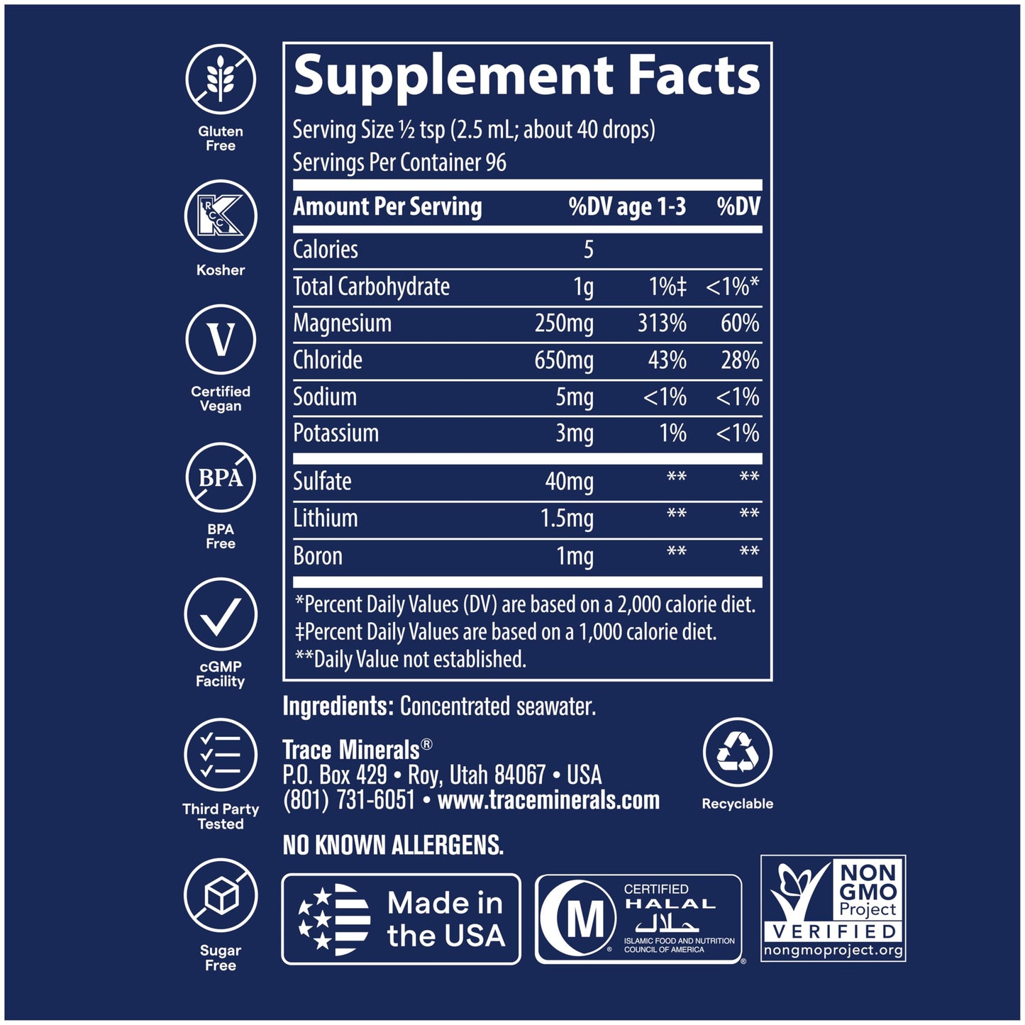 Trace Minerals ConcenTrace Drops – 70+ Ionic Minerals for Energy & Hydration (192 Servings)