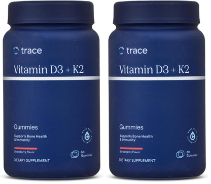 Trace Minerals Vitamin D3 + K2 Gummies | 5,000 IU D3 + 50 mcg K2 | Vegan, Sugar Free, Gluten Free | 60 Servings (Pack of 2)