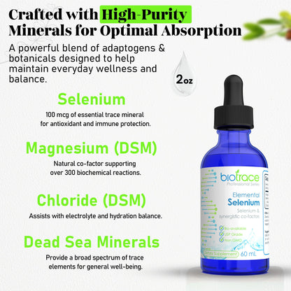 Biotrace Elemental Selenium 100mcg Liquid Drops 60ml | Magnesium & Trace Minerals