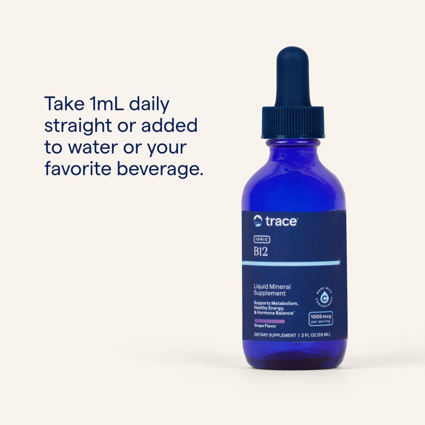 Trace Minerals Liquid Ionic B12 1000 mcg | Pack of 2 (2 fl oz each) | Full Spectrum Ionic Minerals