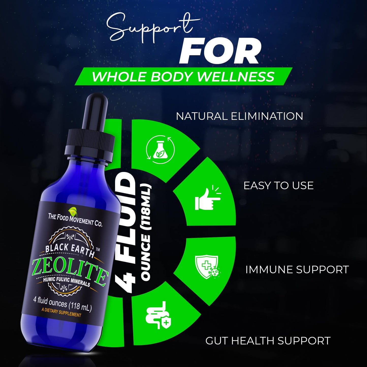 Black Earth Zeolite with Humic Fulvic Acids & Trace Minerals – 4 Fl Oz Drops for Detox, Gut Health & Immune Support | THE FOOD MOVEMENT CO.