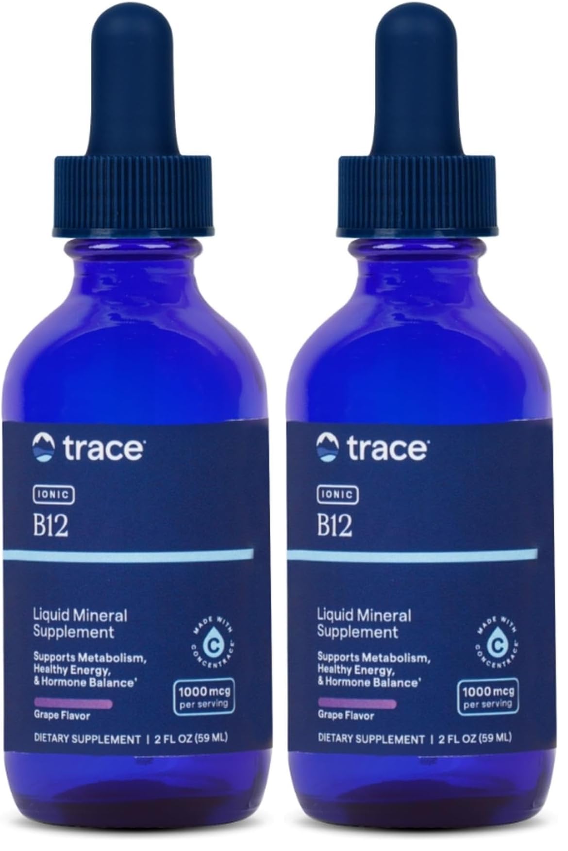 Trace Minerals Liquid Ionic B12 1000 mcg | Pack of 2 (2 fl oz each) | Full Spectrum Ionic Minerals