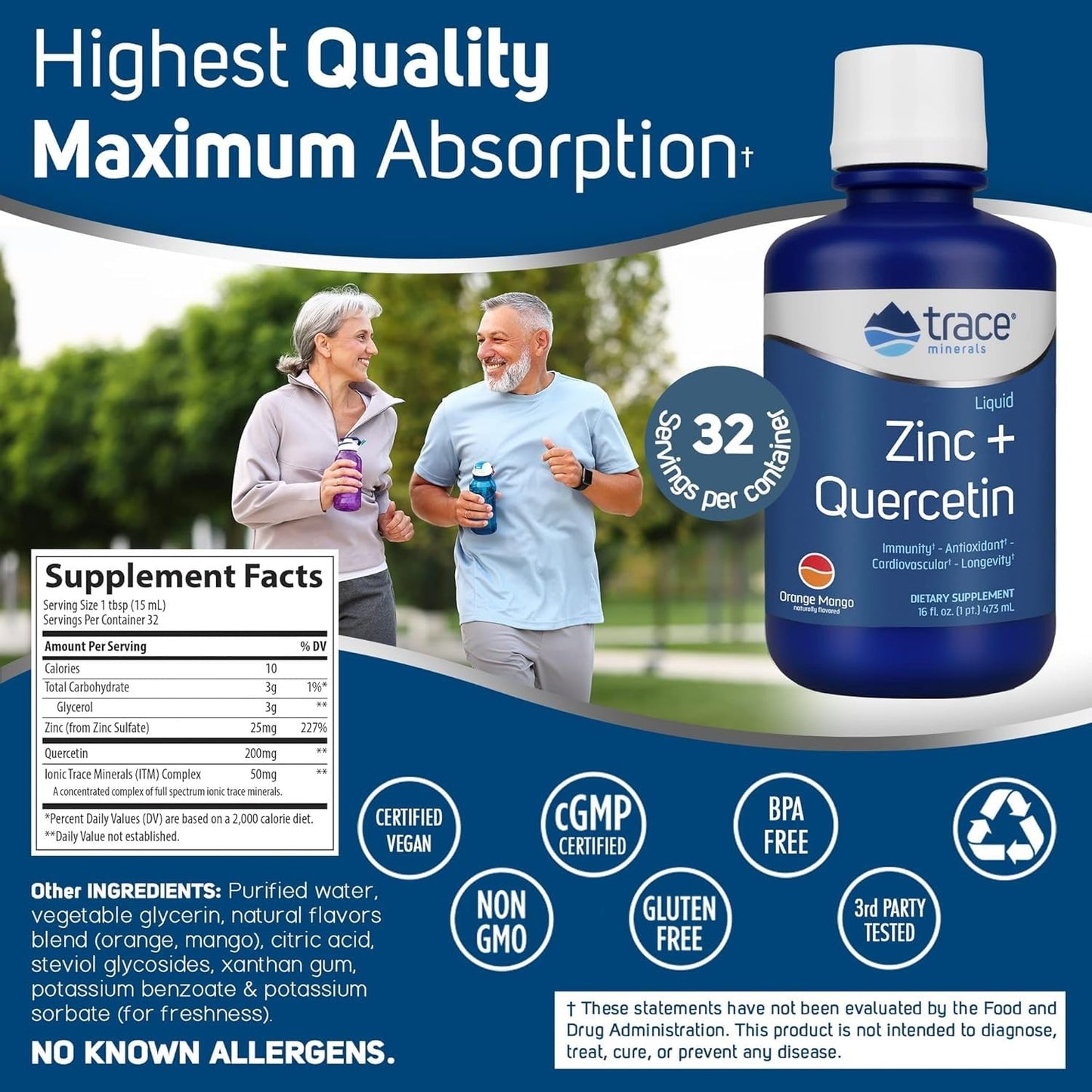 Trace Minerals Liquid Zinc Plus Quercetin - Immune & Digestive Health