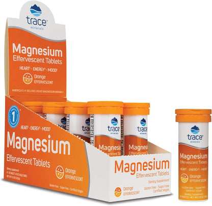 Trace Minerals Magnesium Effervescent – Supports Cardiovascular Health, Bone & Circulation – Orange, 8 Tubes (80 Servings)