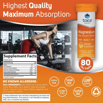 Trace Minerals Magnesium Effervescent – Supports Cardiovascular Health, Bone & Circulation – Orange, 8 Tubes (80 Servings)