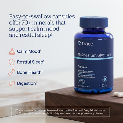Trace Minerals Magnesium Glycinate 120mg | Bone & Nerve Health, Sleep Support – 180 Capsules