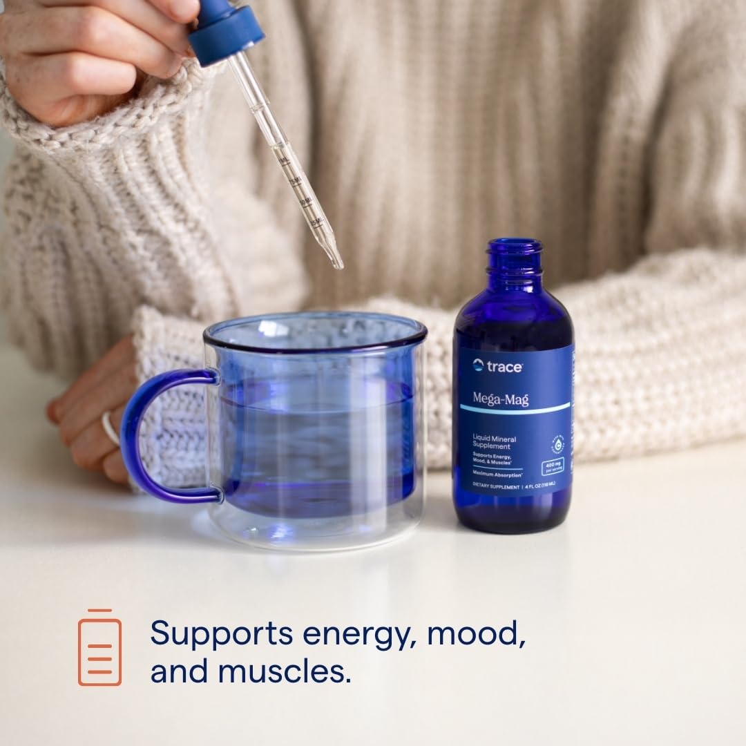 Trace Minerals Mega-Mag Liquid Magnesium — Energy, Muscle & Nerve Support (4 oz, 90 Servings x3 Pack)