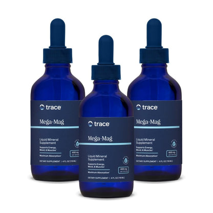 Trace Minerals Mega-Mag Liquid Magnesium — Energy, Muscle & Nerve Support (4 oz, 90 Servings x3 Pack)