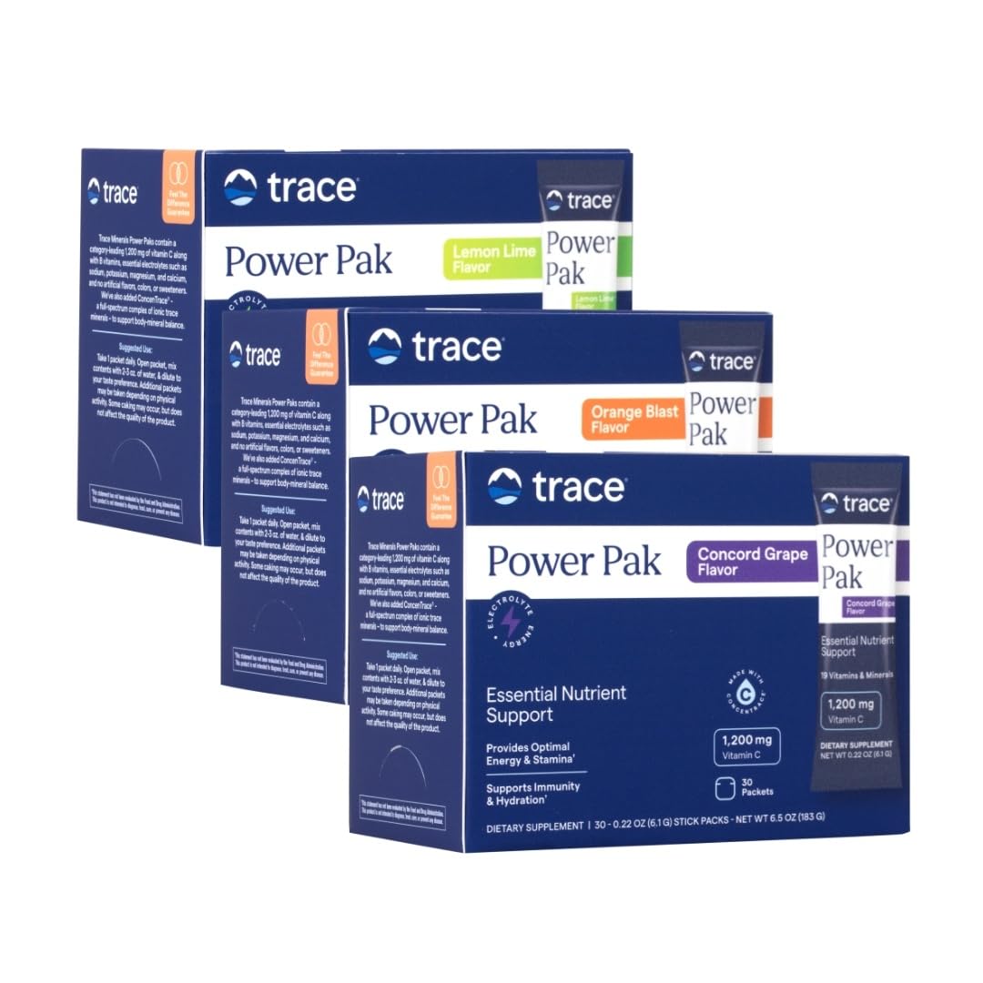 Trace Minerals Power Pak Multivitamin & Electrolyte Packets | 70+ Minerals, 1200 mg Vitamin C | 90 Packets