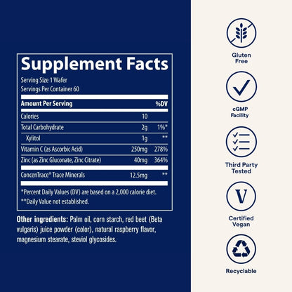 Trace Minerals Zinc + Vitamin C Chewable Wafers — Immune Support & Antioxidant (60 Servings)