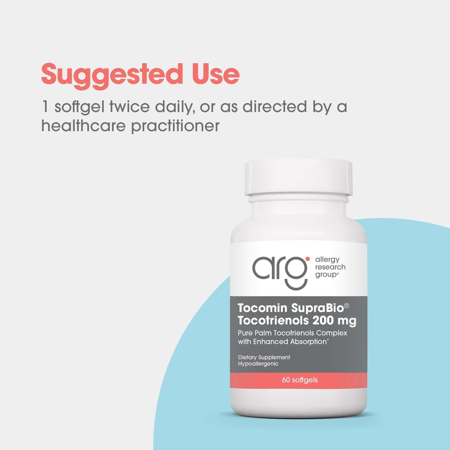 Allergy Research Group Tocomin SupraBio Tocotrienols 200 mg – Palm Tocotrienol Complex, Vitamin E | 60 Softgels