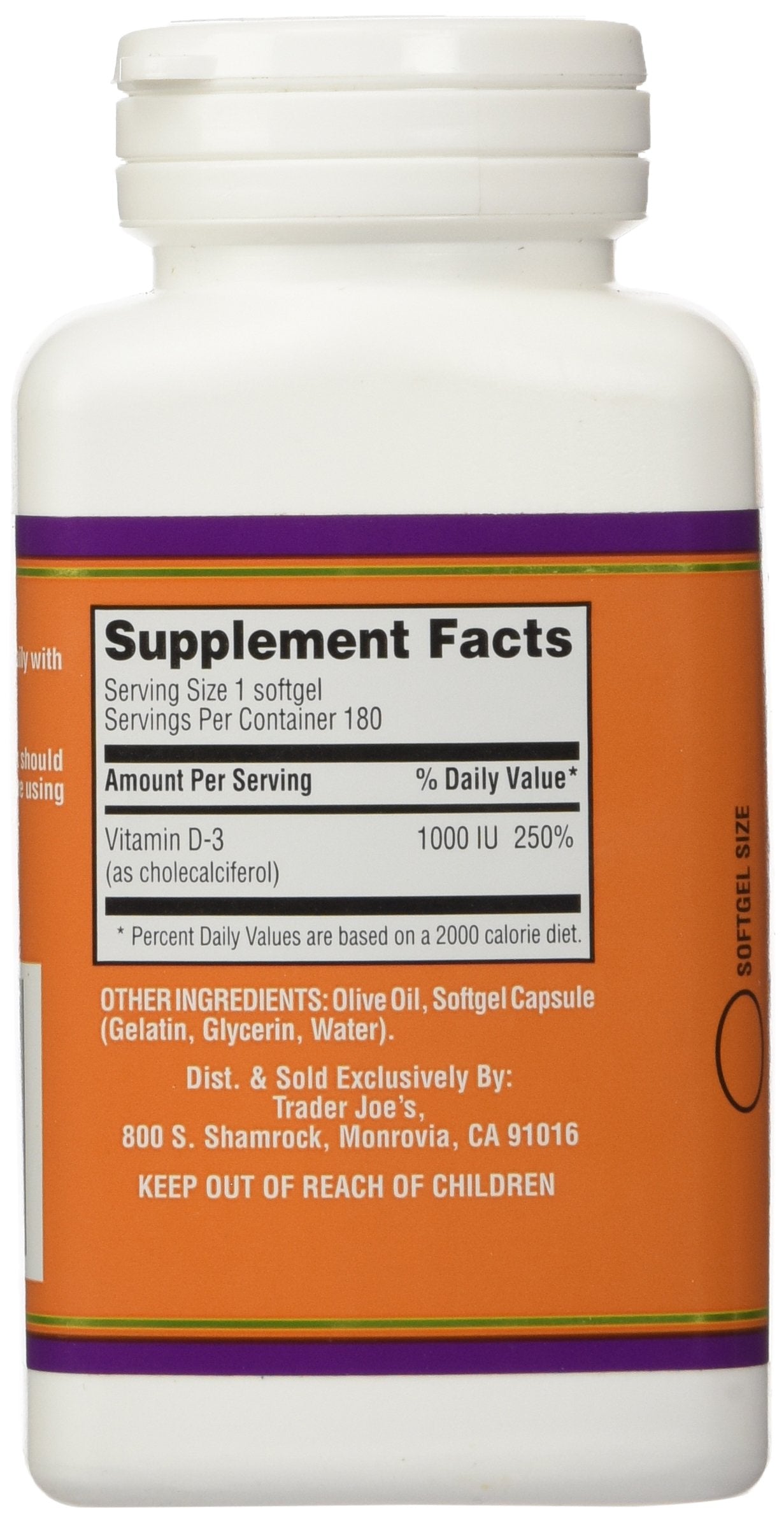 Trader Joe's Vitamin D-3 1000 IU – 180 Softgels
