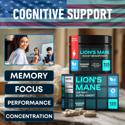 Lion’s Mane 1000mg Capsules – Organic Mushroom Complex with Alpha GPC | Vegan, Gluten-Free | Melena de León Orgánico 120 Capsules