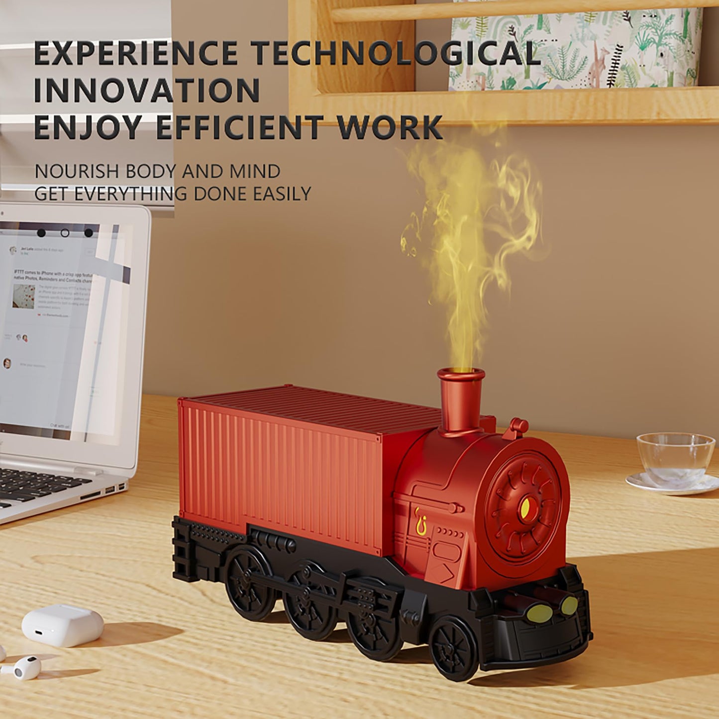Train Essential Oil Diffuser 300ml – Remote, Auto Shut-Off, 7 Color Lights