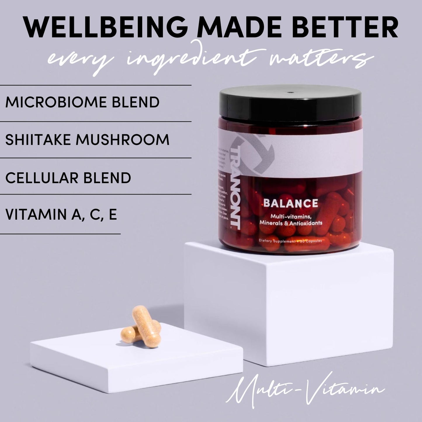 Tranont Balance 90 Count – Multi-Mineral & Vitamin Capsules for Adults | Immune Support, Energy & Digestion | Gluten Free & Vegetarian