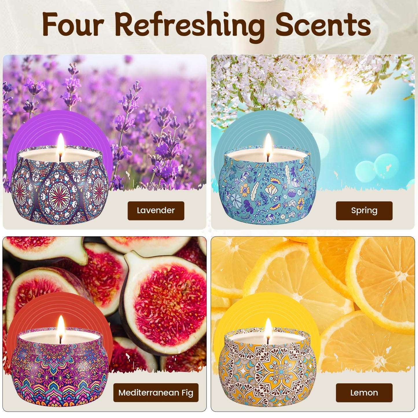 TranquilBliss Scented Candle Set | 4 Pack Soy Wax Candles, 120H Burn Time