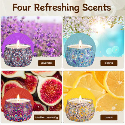 TranquilBliss Scented Candle Set | 4 Pack Soy Wax Candles, 120H Burn Time